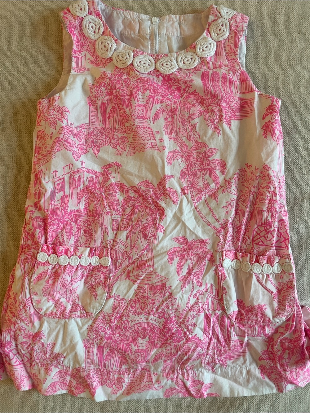 Lily Pulitzer Girls' Pink & White Palm Print Sleeveless Dress 3T